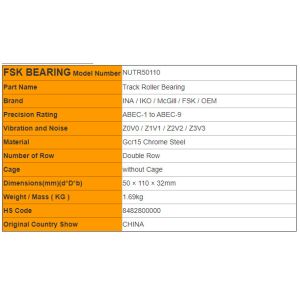Axial Load NUTR50110 Needle Bearing for Guide Rail Yoke Type Track Rollers