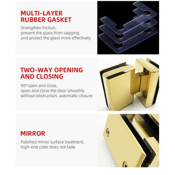 Acrylic Tray 180 Degree Gold Shower Hinge for Double Side Glass to Glass Benefit