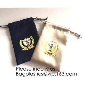 Full Color Printing Gold and Black Satin Drawstring Bag, Silver Satin Drawstring