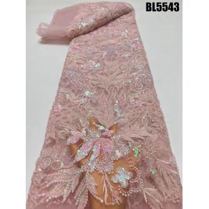 Latest fashionable aso ebi beaded lace wedding dress with shiny beaded French