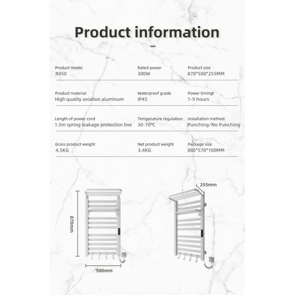 Water and Electric Heated Dual Towel Rail Rack for Wall Mounted Bathroom Installation