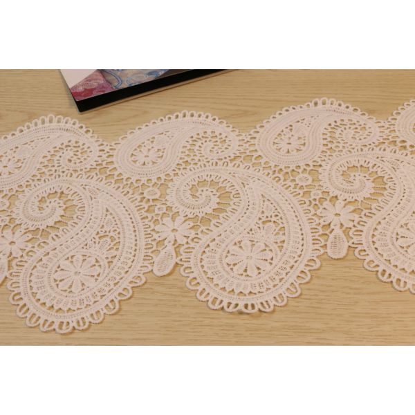 Buy Paisley White Guipure Lace Trim , Watersoluble Embroidered Lace Trim 190mm at wholesale prices