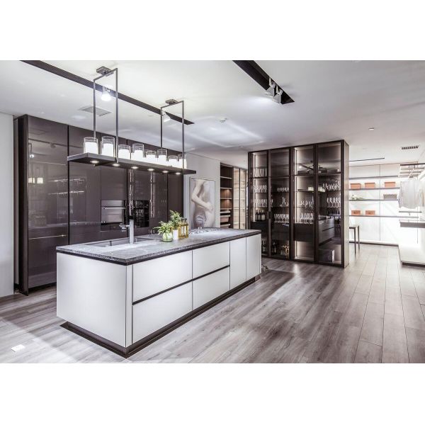 E1 Particleboard Home Modular Ready Made Cabinet Design with Quartz Stone Countertop