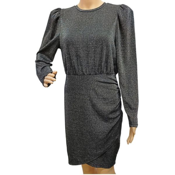 Description Puff Sleeve Women's Cocktail Dress in Plain Dyed Shiny Metallic Thread