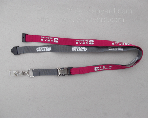 Printed polyester lanyard with safety breakaway buckle,