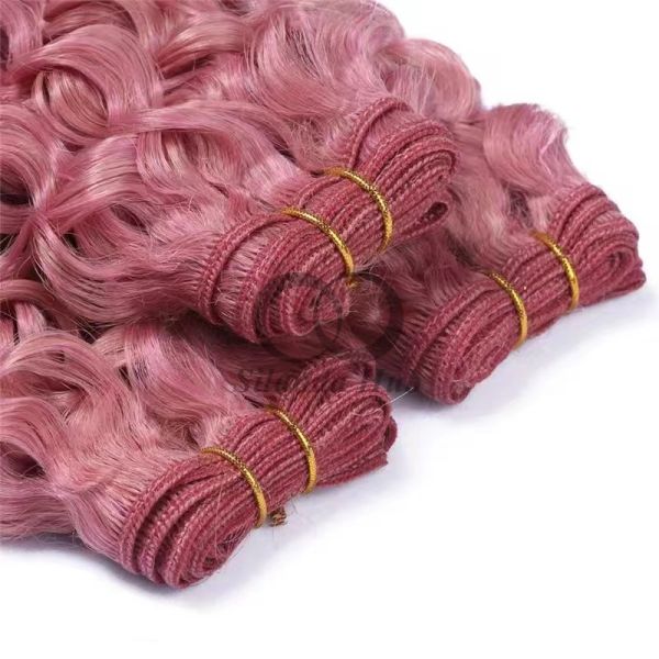 Pink Deep Curly Remy Human Hair Bundles Sew In Weave Bundles Brazilian Bundle Deals