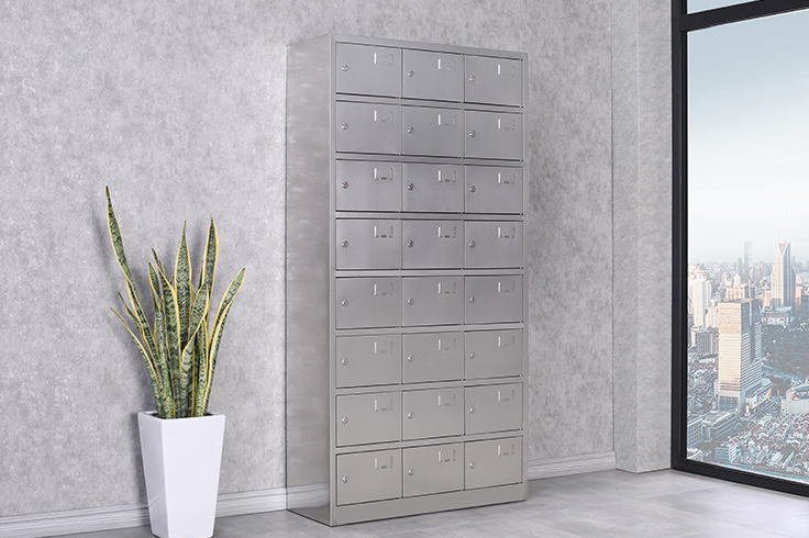 Durable 24 Door Stainless Steel Medicine Display Cabinet Water Resistant For School / Household