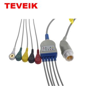 Mindray T5 T6 T8 Patient Monitor ECG Cable Round 12 Pin 3 Lead Wire Snap IEC TPU