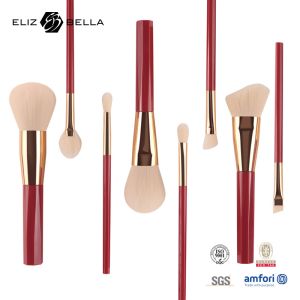 Private Label 8 Piece Makeup Brush Set Red Plastic Handle Rose Gold Ferrule