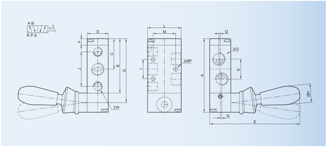 5 / 2 Way 4 H Pneumatic Manual Valve Hand Operated Air Valve With Lock / Spring Return