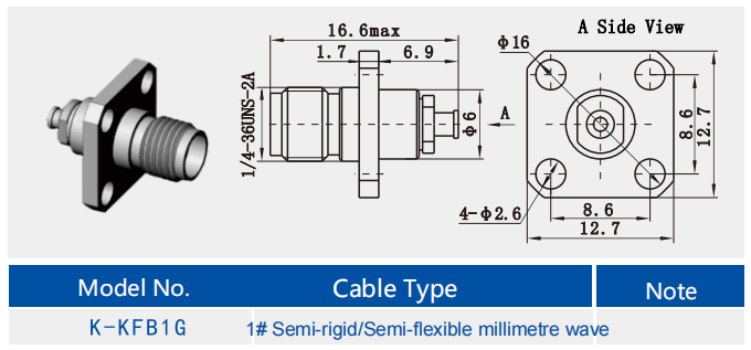 K2.92 mm Female RF Connetor Stainless Steel Coaxial for 1#Semi-rigid/flexible Cable