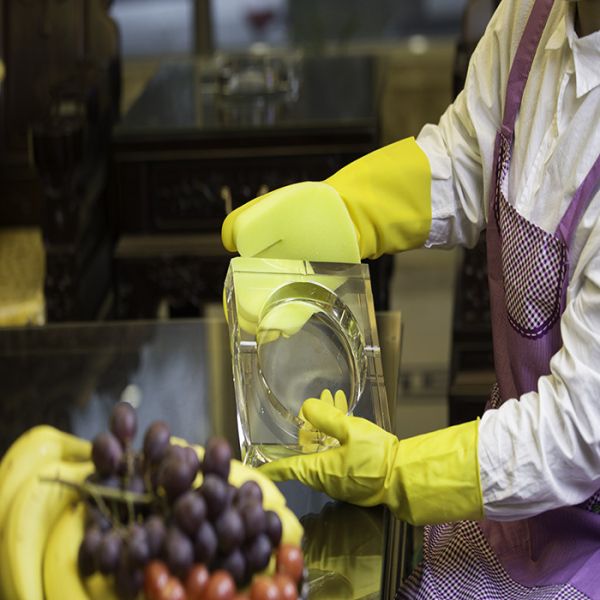 Yellow Household Dishwashing Sponge Gloves Easy Use For Kitchen Cleaning