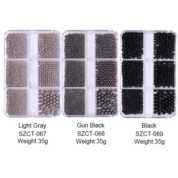 Wholesale 6 Grid Mixed Metal Round Bead nail charms in bulk Small Steel Balls 3d Nail Art Decorations Caviar Bead