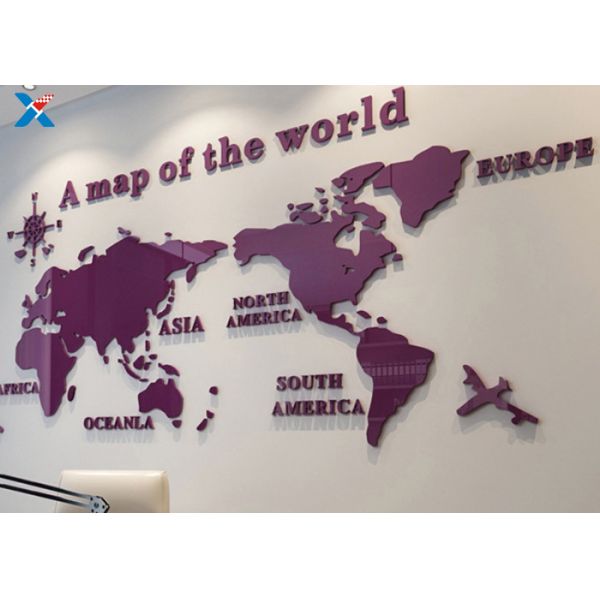 Office Creative Acrylic Shapes Craft / 3D Acrylic Stereo World Map Wall Sticker