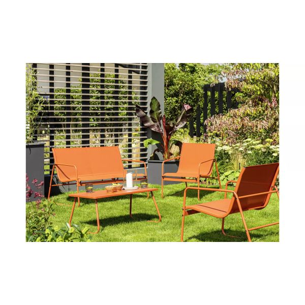 Outdoor Furniture AJUNION Colorful Macaron Metal Patio Set with 4 Seating Lounge Chairs