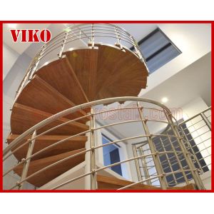 Spiral StaircaseVH36S Tread Beech Aluminum Stair Curved Glass Handrail 304