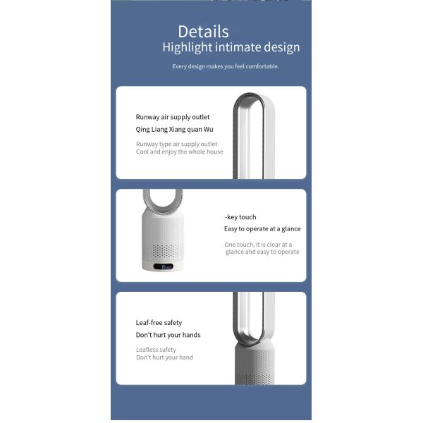 20 Inch Timer 2 Hours Bladeless Fan with Touch Screen and Air Circulation Technology