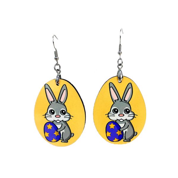 Buy Creative Easter Bunny Egg Sublimation MDF Blanks Oval Shape Earrings at wholesale prices