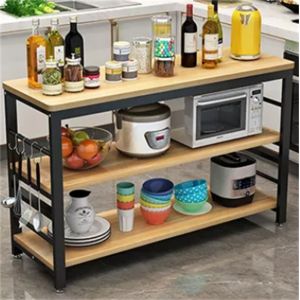 Metal Wood Kitchen Bakers Microwave Rack Countertop Organizer 2 Tier