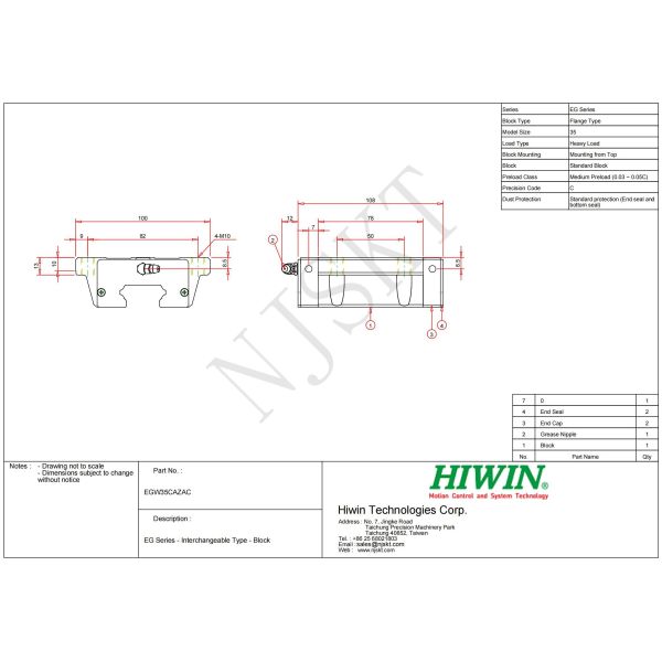 EGW35CA Hiwin Linear Bearing Carriage Easy Installation For Industrial