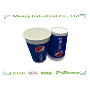 Customized 10oz Pepsi Cola Paper Cold Cups With Plastic Flat Lid To Match