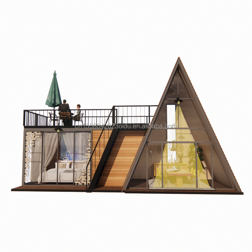 Customized Color Modular Steel Structure Triangular House 50/75/100mm Wave Sandwich Panel Luxury Design Wooden House