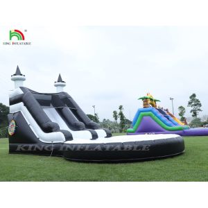 Black And White Commercial Inflatable Water Slide With Pool Water Slides