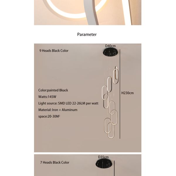 Oval Pendant Light Modern Minimalist Duplex Hall Nordic Living Room Lamp Villa Spiral Staircase Chandelier(WH-NC-75)