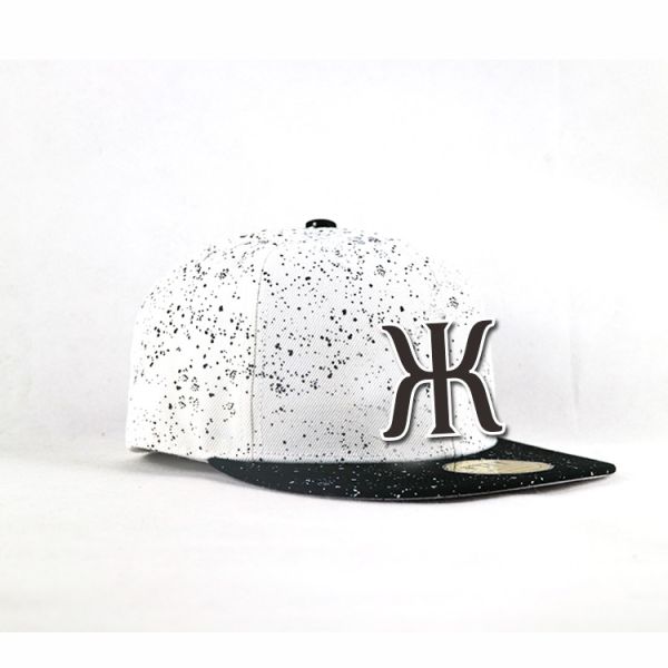 Buy Cool hip hop  white Flat bill  Customized made plastic buckle 3D rubber logo snapback Hats Caps at wholesale prices