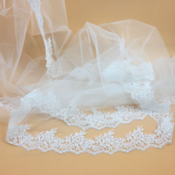 108" Embroidery Cord lace with Rhinstone Ivory/White Bridal Veil Wedding Accessories