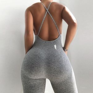 Ribbed Sexy Women Bodycon Jumpsuit Backless Bodycon Jumpsuit