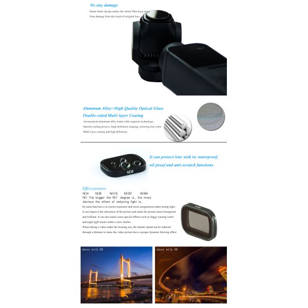 Compact Optical Glass OSMO Pocket HD Camera Lens Filters ND Filter OEM Size