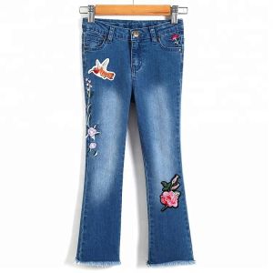Quality Embroidery Kids Jeans Pant Light Blue , Children Girls Denim Pants Breathable for sale