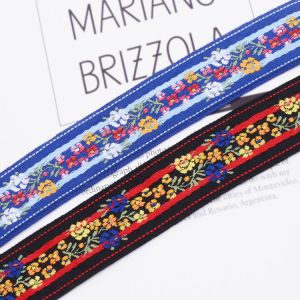 Blue Black Daisy Polyester 35mm Jacquard Ribbon Trim