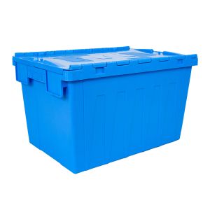 Turnover Stackable Plastic Crate with Lid Attached Tote Container