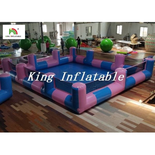 Custom 0.9mm PVC Pool Type Inflatable Swimming Pool With Blue And Pink , 12x8m