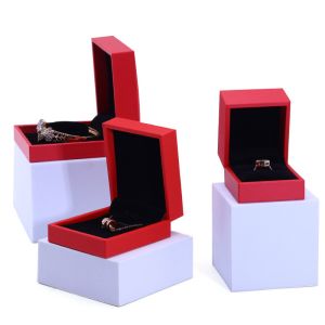 Custom Brand Red Faux Leather Jewelry Box Luxury Jeweller Packaging Box