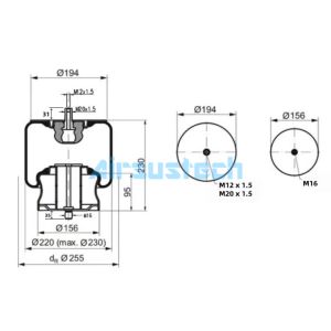 Continental Contitech 819MB Pneumatic Suspension Bellows Static Height 230 MM