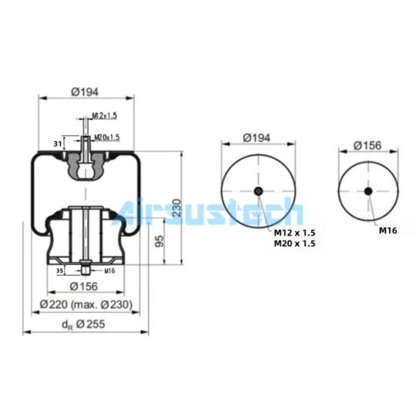 Buy Continental Contitech 819MB Pneumatic Suspension Bellows Static Height 230 MM at wholesale prices