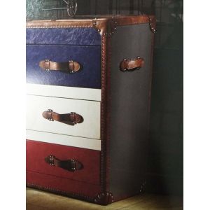 Brushed Steel Antique Steamer Trunk , Leather Steamer Trunk Side Cabinet 3