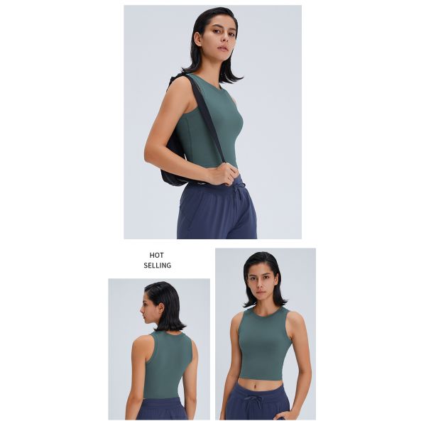 Women Raised Round Neck Yoga Sports Bras Push Up Shockproof Crop Tank Top