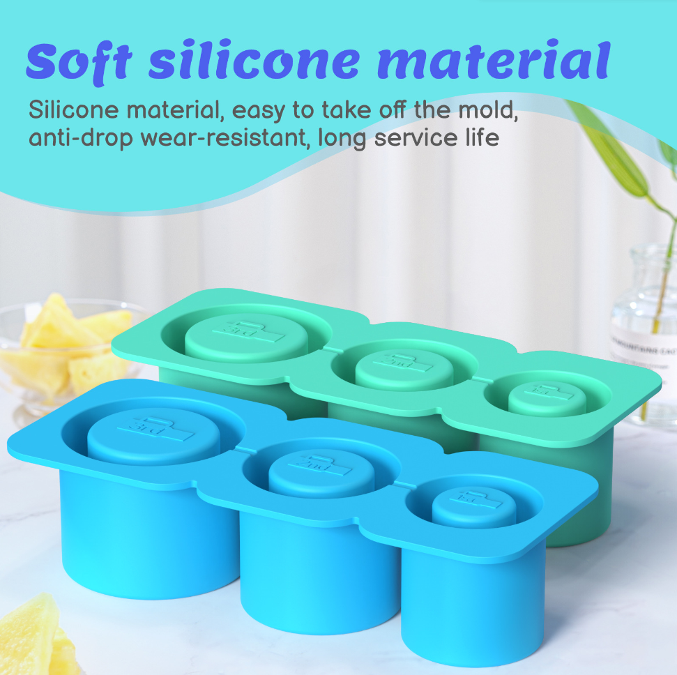 Silicone Stanley Ice Cube Tray With Lid 3 Hollow Cylinder Ice Molds For 30-40oz Cups