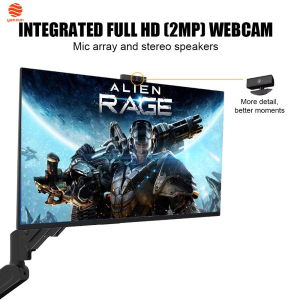 27-Inch Monitor with Articulating Arm & 1080p Webcam: Ultra-Flexible Height/Tilt/Swivel Adjustment for Ergonomic Office Setup – Crisp QHD/UHD Display