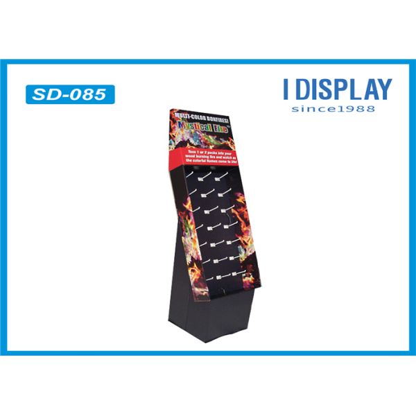 Waterproof Black Floor Cardboard Hook Display Rack With Glossy Lamination