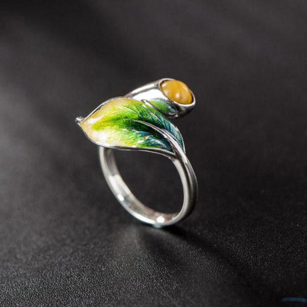 925 Silver Manually Colored Enamel Yellow Amber Jewelry (R6050602)