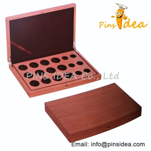 Wood Coin Display Case, With Velvet Interiro, Stamped Logo, Professional