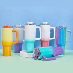 40oz Blank Glitter Sublimation Tumbler With Gradient Rainbow Paint Custom