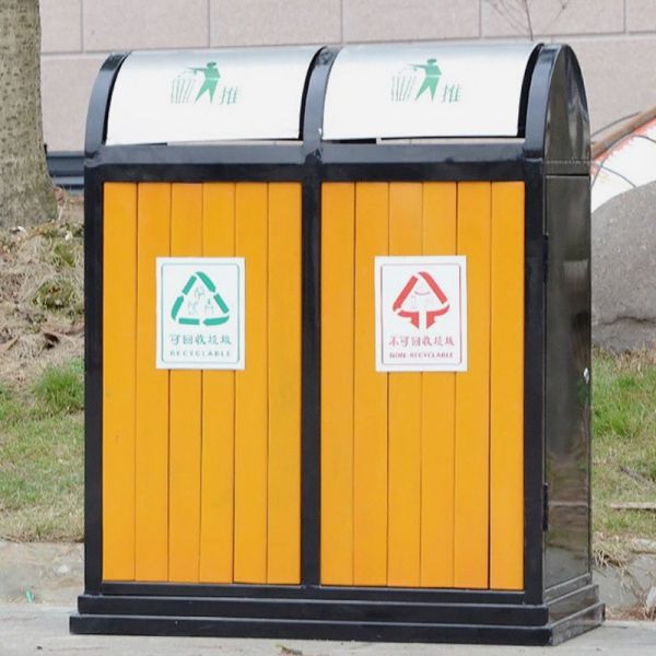 39-gallon Resin Outdoor Hideaway Trash Can Outdoor Decorative Imitate Wood Trash Can