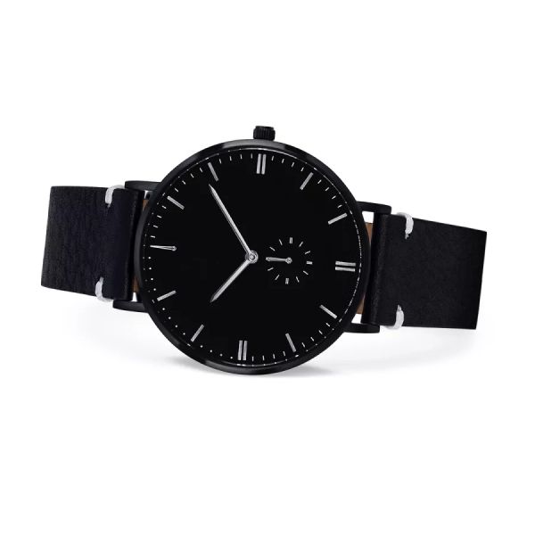 Silver hand black case japan movement watch stainless steel back for men