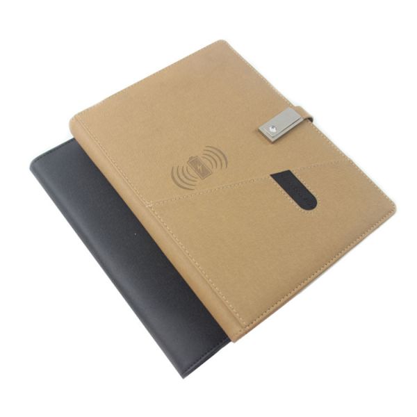 Buy Pu Leather Business Hardcover Binder Smart Powerbank Wireless Charging Notebook at wholesale prices